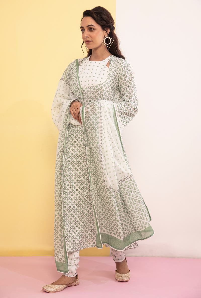 Green Cotton Candy Anarkali Kurta Set