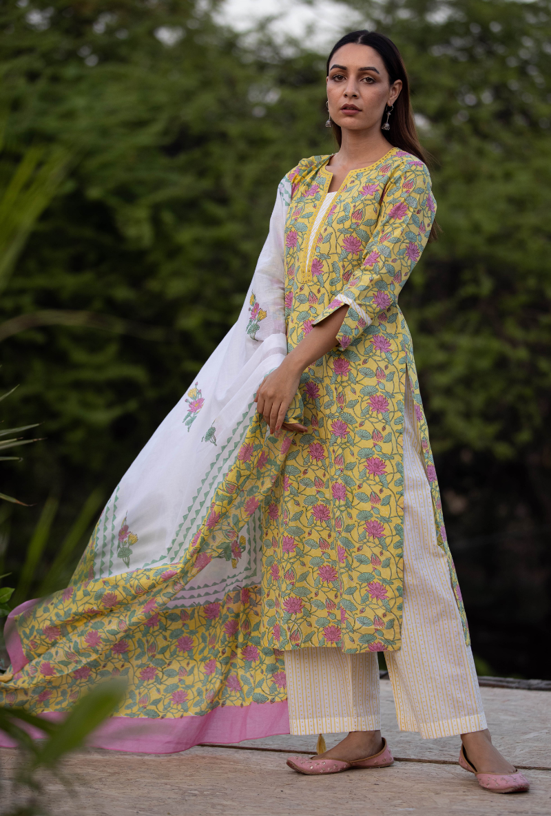 Yellow Sequin Pankhuri Kurta Set