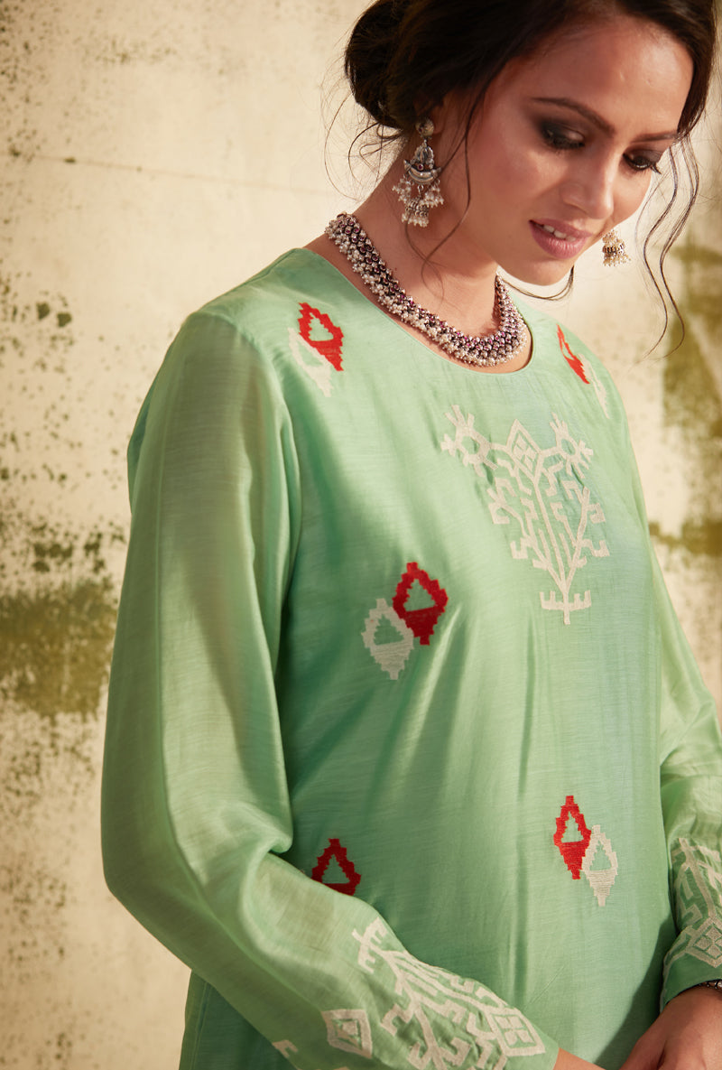 Ash Green Straight Cut Inaya Kurta Set