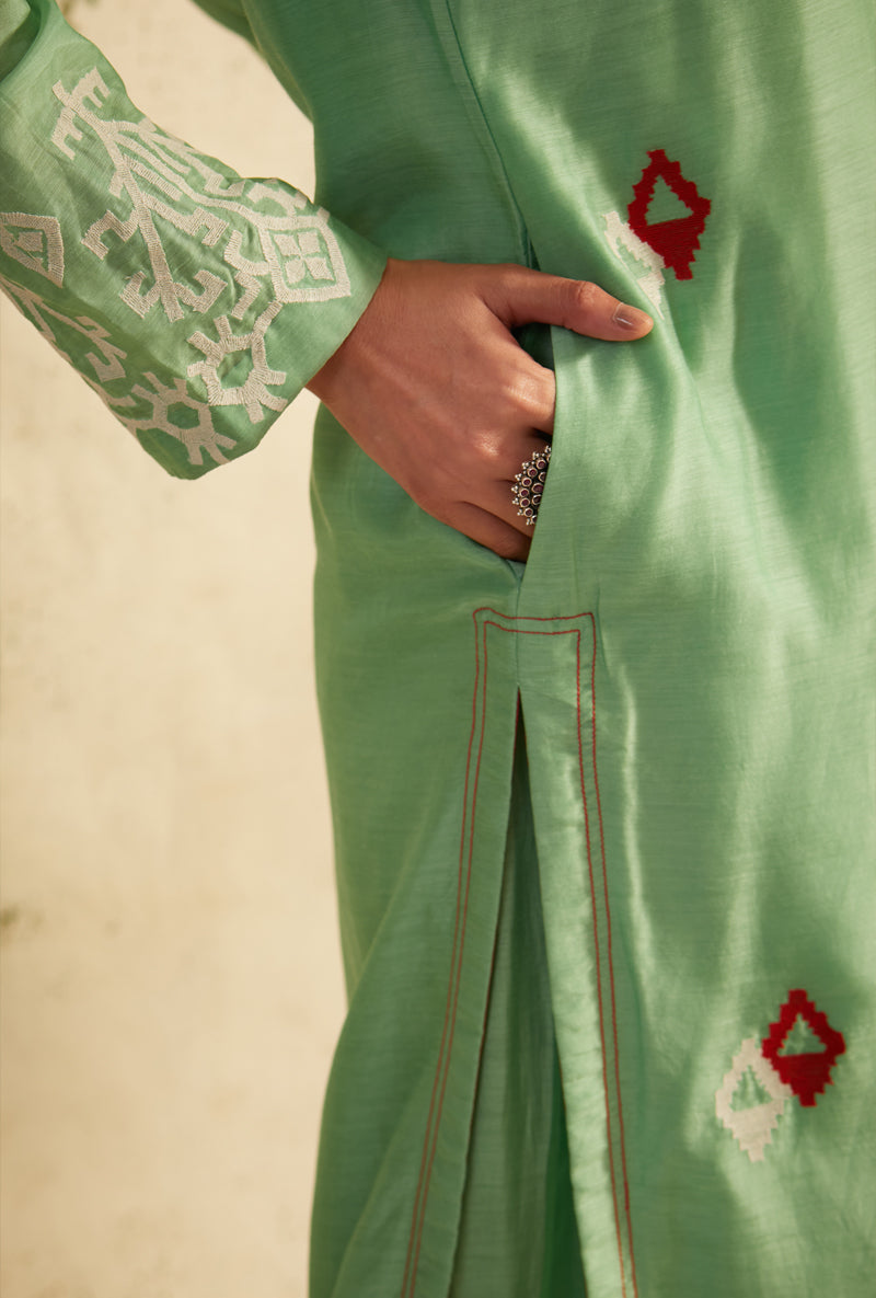 Ash Green Straight Cut Inaya Kurta Set