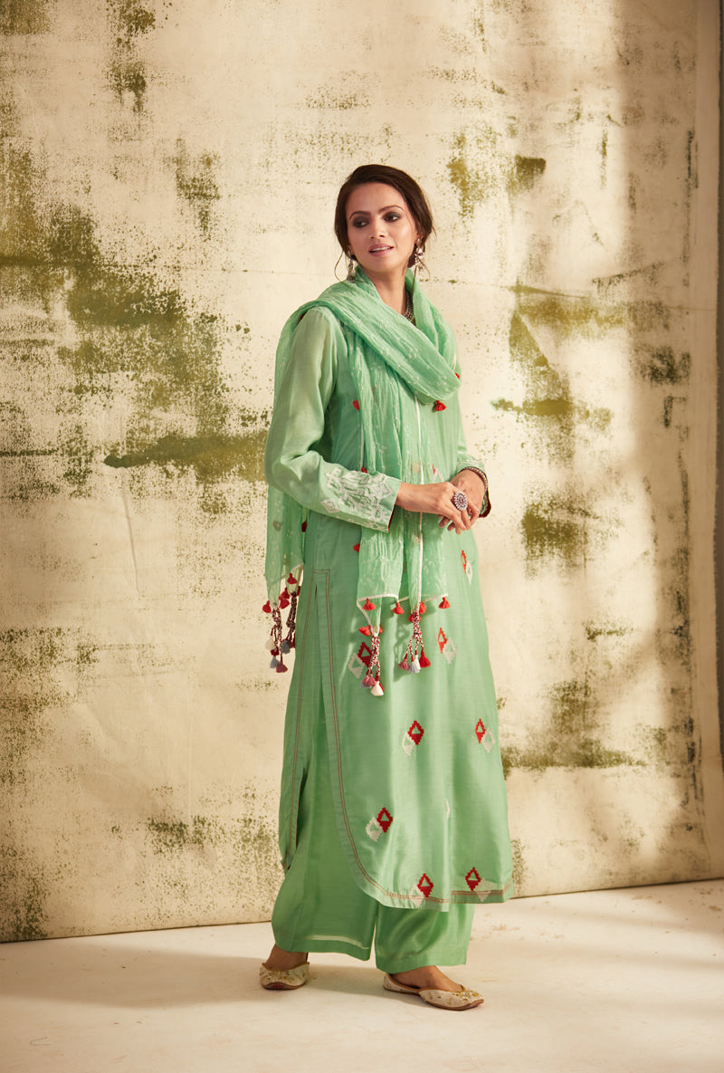 Ash Green Straight Cut Inaya Kurta Set