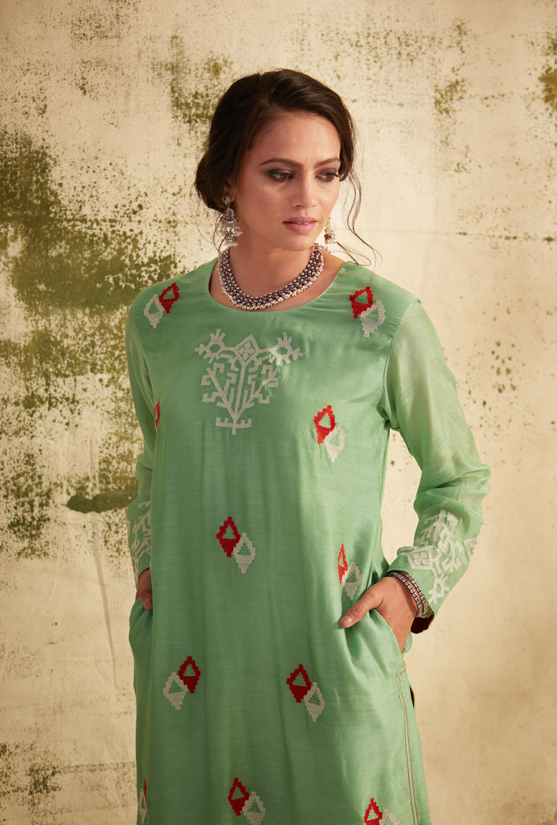 Ash Green Straight Cut Inaya Kurta Set
