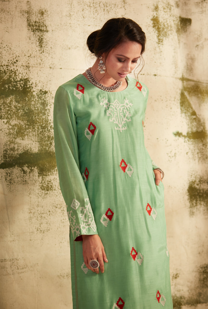 Ash Green Straight Cut Inaya Kurta Set