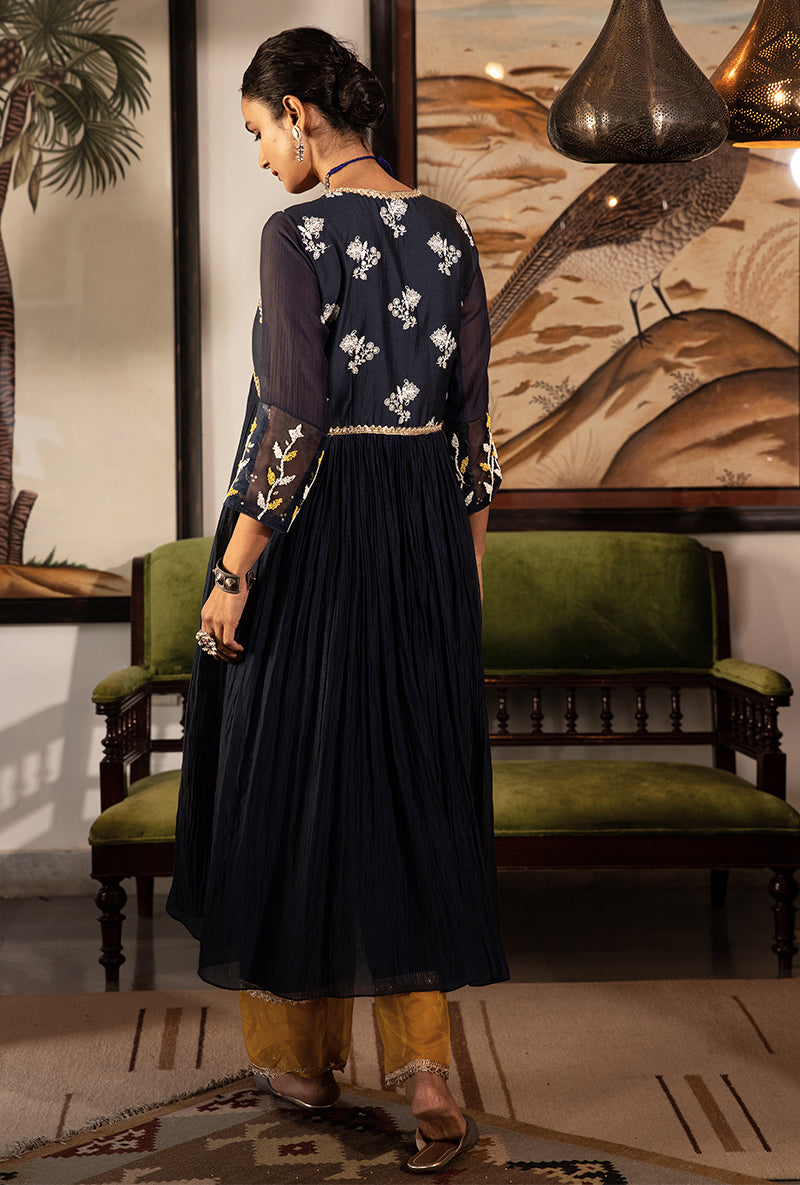 Blue and Yellow Yoke Kurta Set