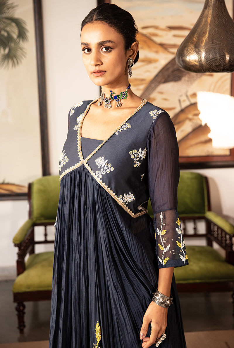 Blue and Yellow Yoke Kurta Set