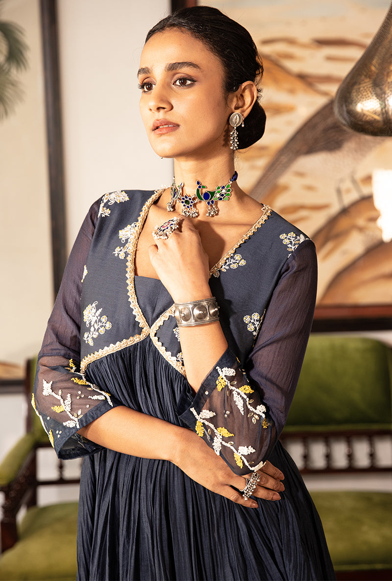 Blue and Yellow Yoke Kurta Set