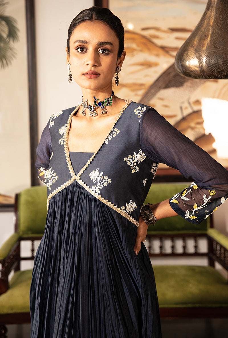 Blue and Yellow Yoke Kurta Set