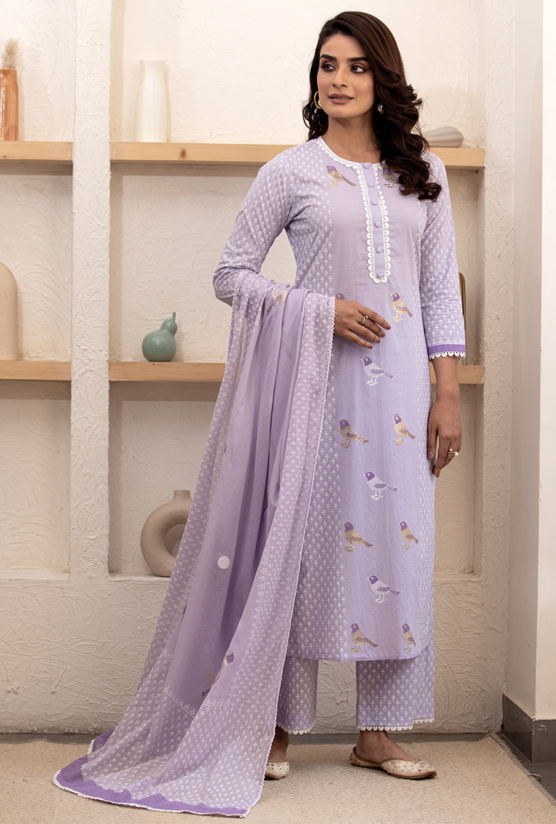 Lavender Pihu Classic Kurta Set