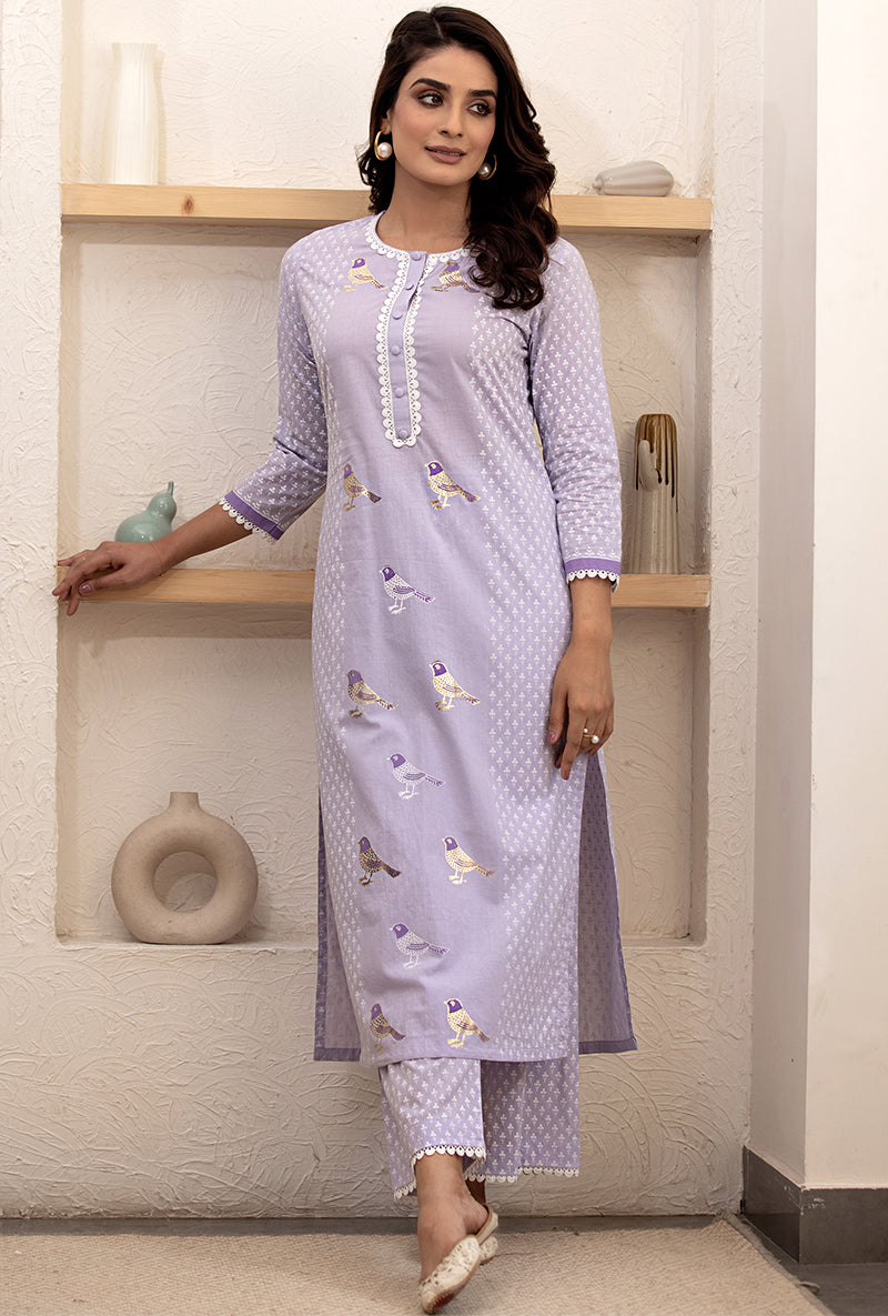 Lavender Pihu Classic Kurta Set