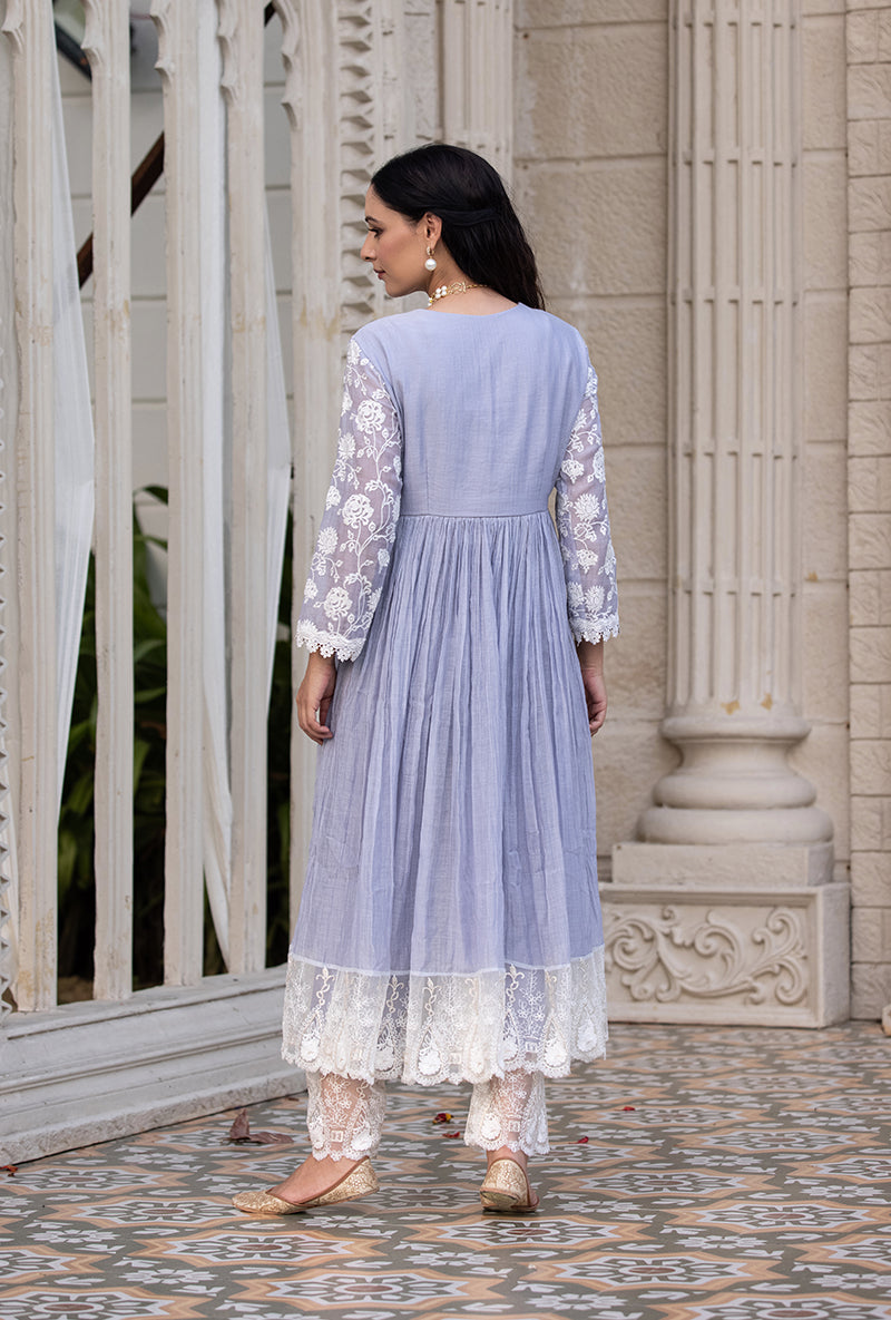 Lavender Thread And Pearl Yoke Kurta Set