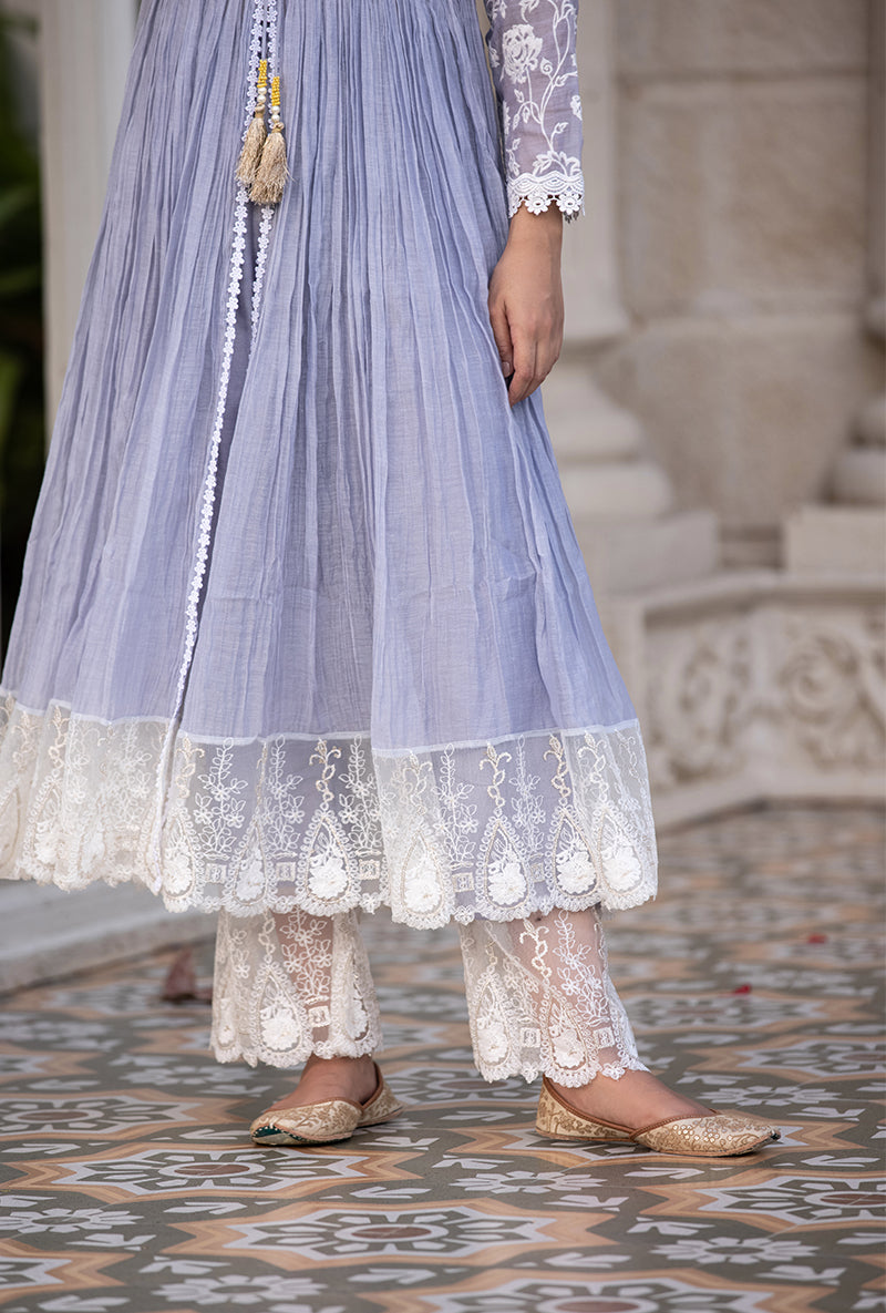 Lavender Thread And Pearl Yoke Kurta Set