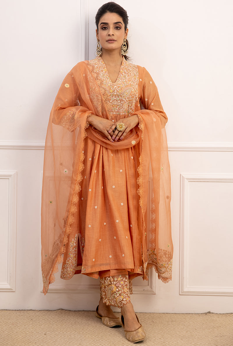 Peach Dori Paisley Aafreen Kurta Set