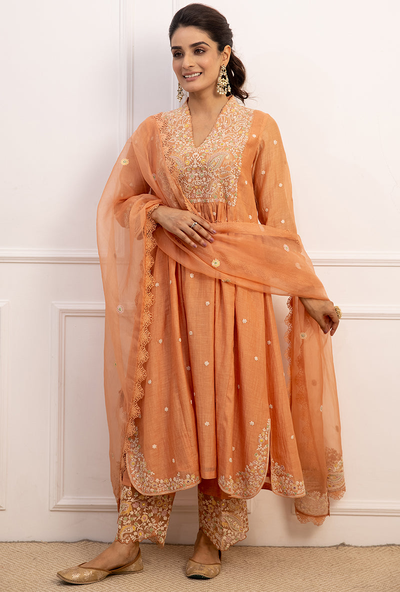 Peach Dori Paisley Aafreen Kurta Set