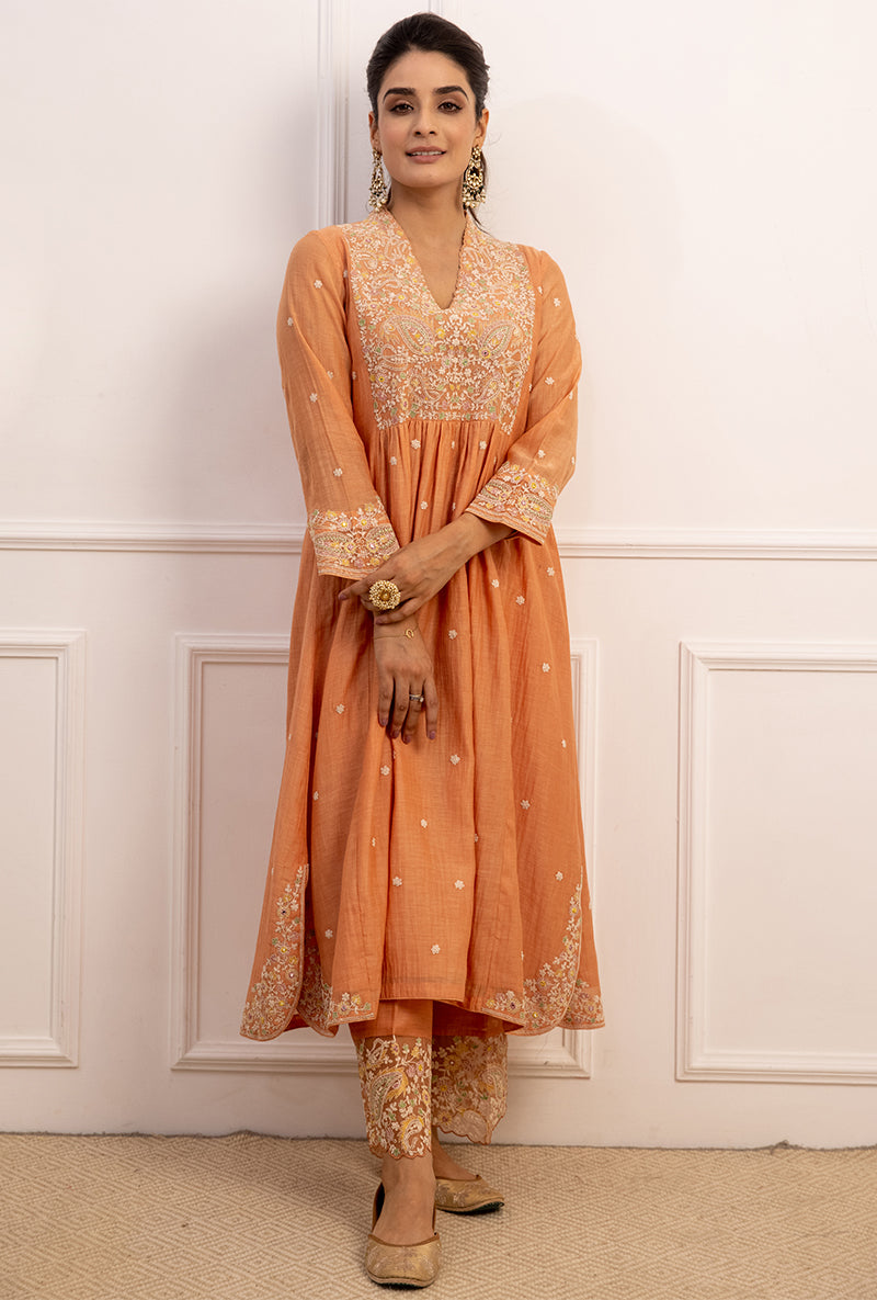 Peach Dori Paisley Aafreen Kurta Set