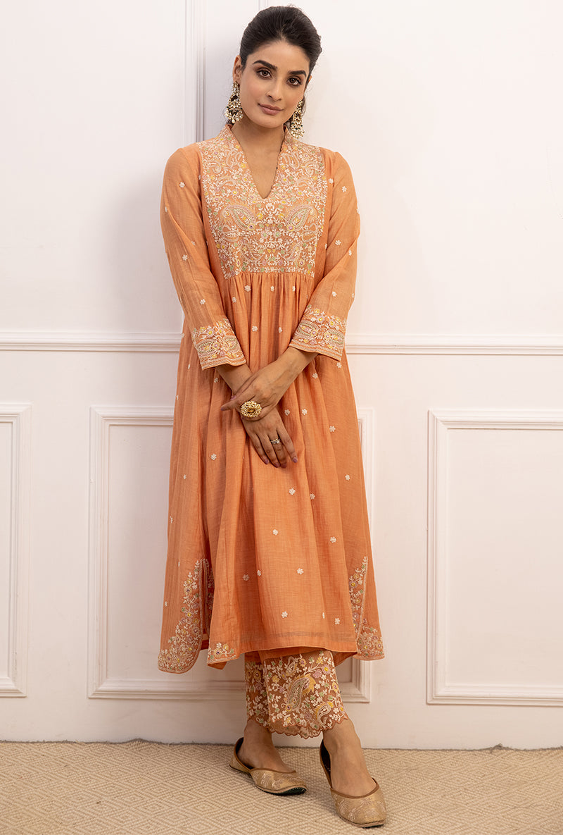 Peach Dori Paisley Aafreen Kurta Set