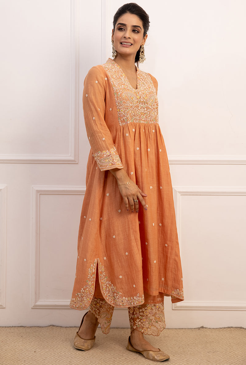 Peach Dori Paisley Aafreen Kurta Set
