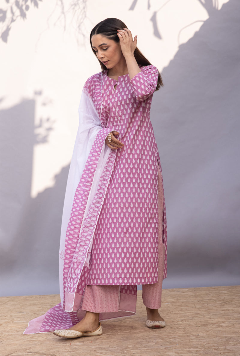 Pink Leaf Maya Kurta Set
