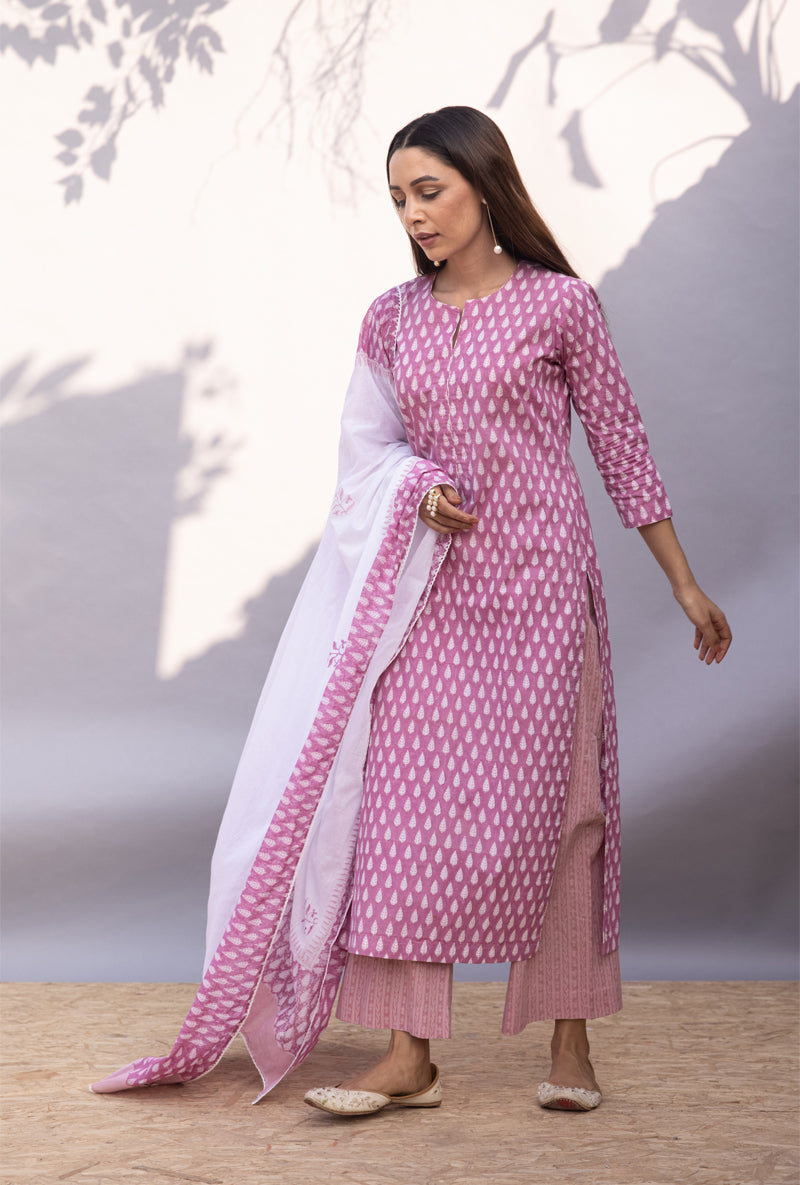 Pink Leaf Maya Kurta Set