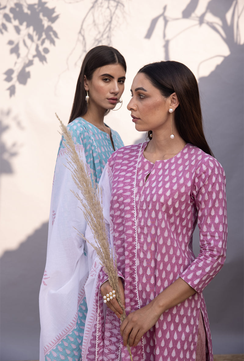 Pink Leaf Maya Kurta Set