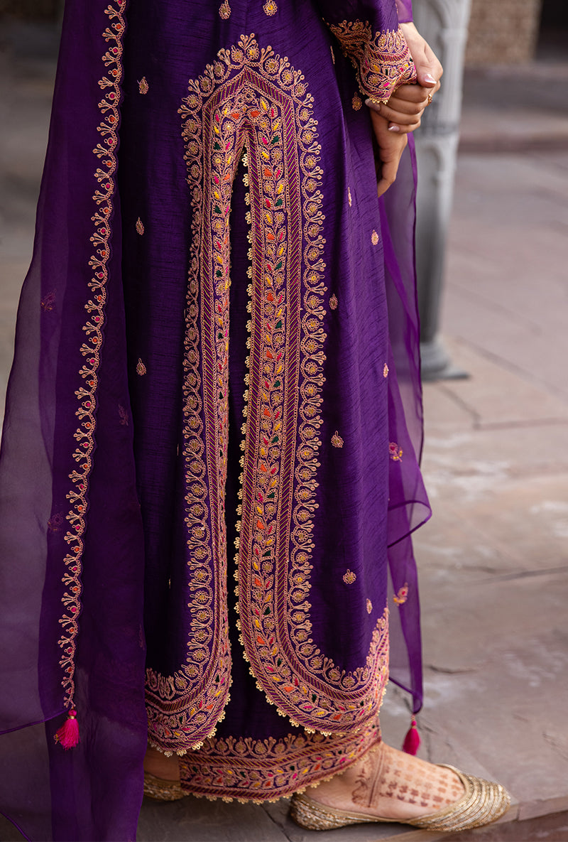 Purple Heavy Marodi Long Ulfat Kurta Set