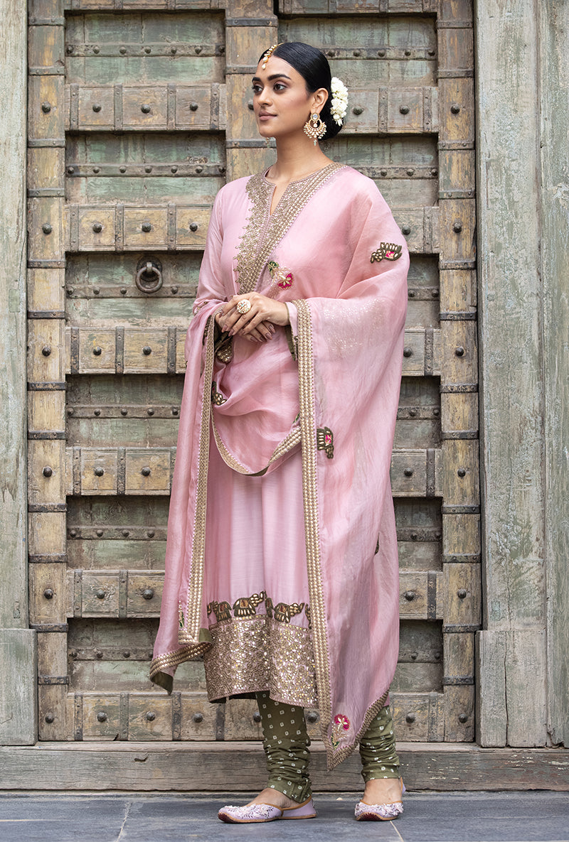 Soft Pink Elephant Applique Zara Kurta Set