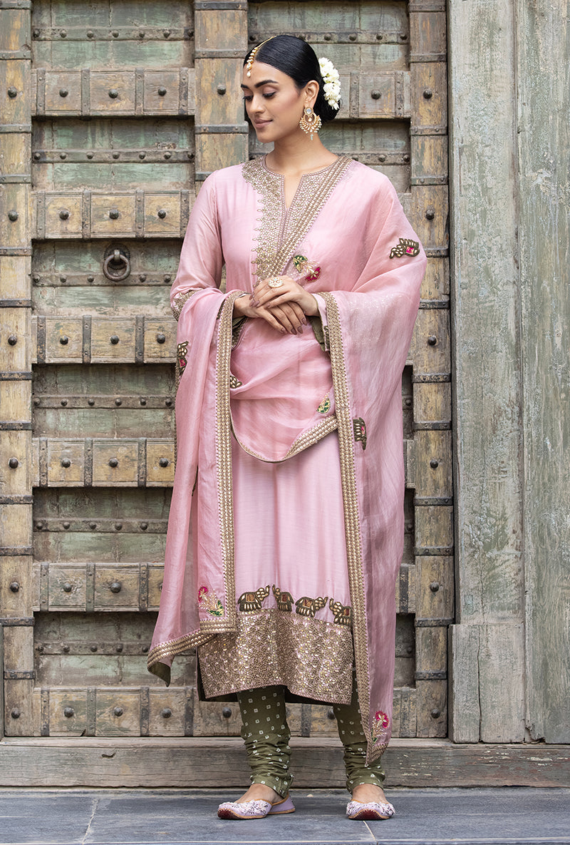 Soft Pink Elephant Applique Zara Kurta Set