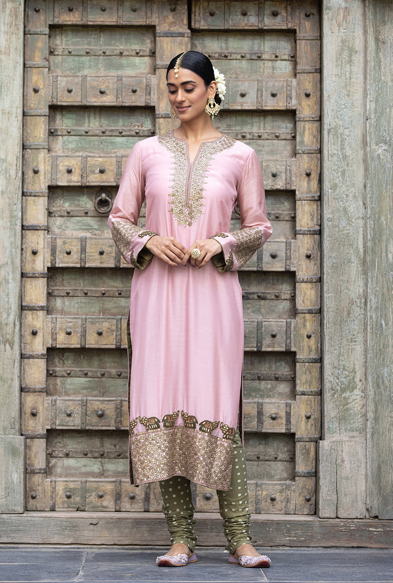 Soft Pink Elephant Applique Zara Kurta Set