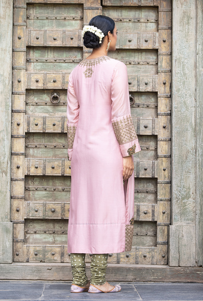 Soft Pink Elephant Applique Zara Kurta Set