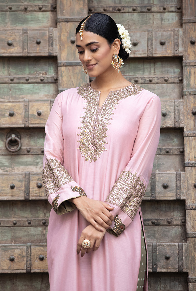 Soft Pink Elephant Applique Zara Kurta Set