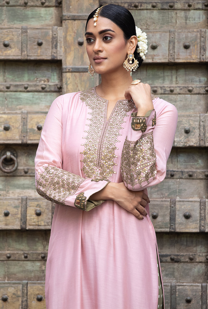 Soft Pink Elephant Applique Zara Kurta Set
