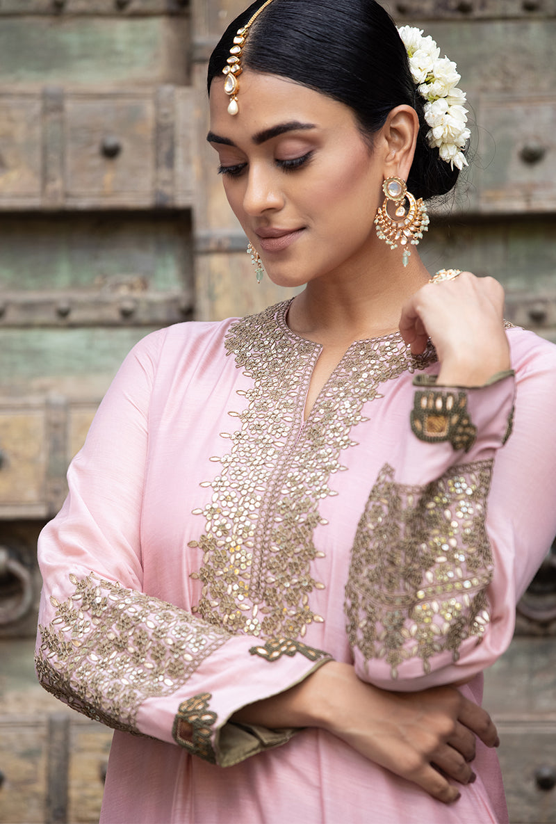 Soft Pink Elephant Applique Zara Kurta Set