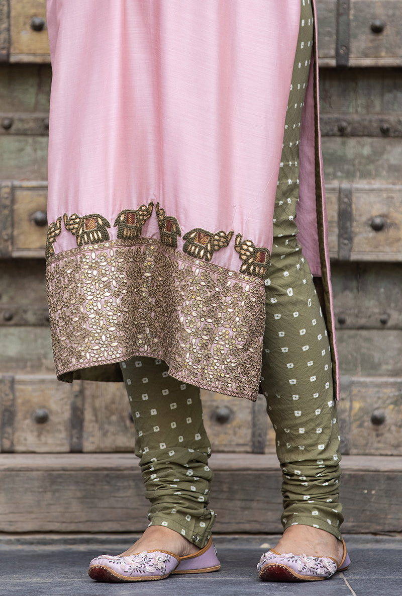 Soft Pink Elephant Applique Zara Kurta Set
