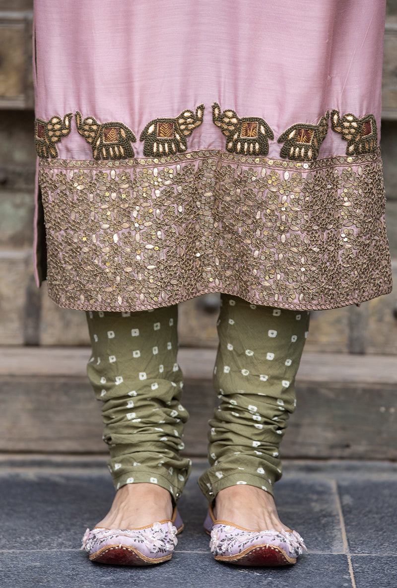 Soft Pink Elephant Applique Zara Kurta Set