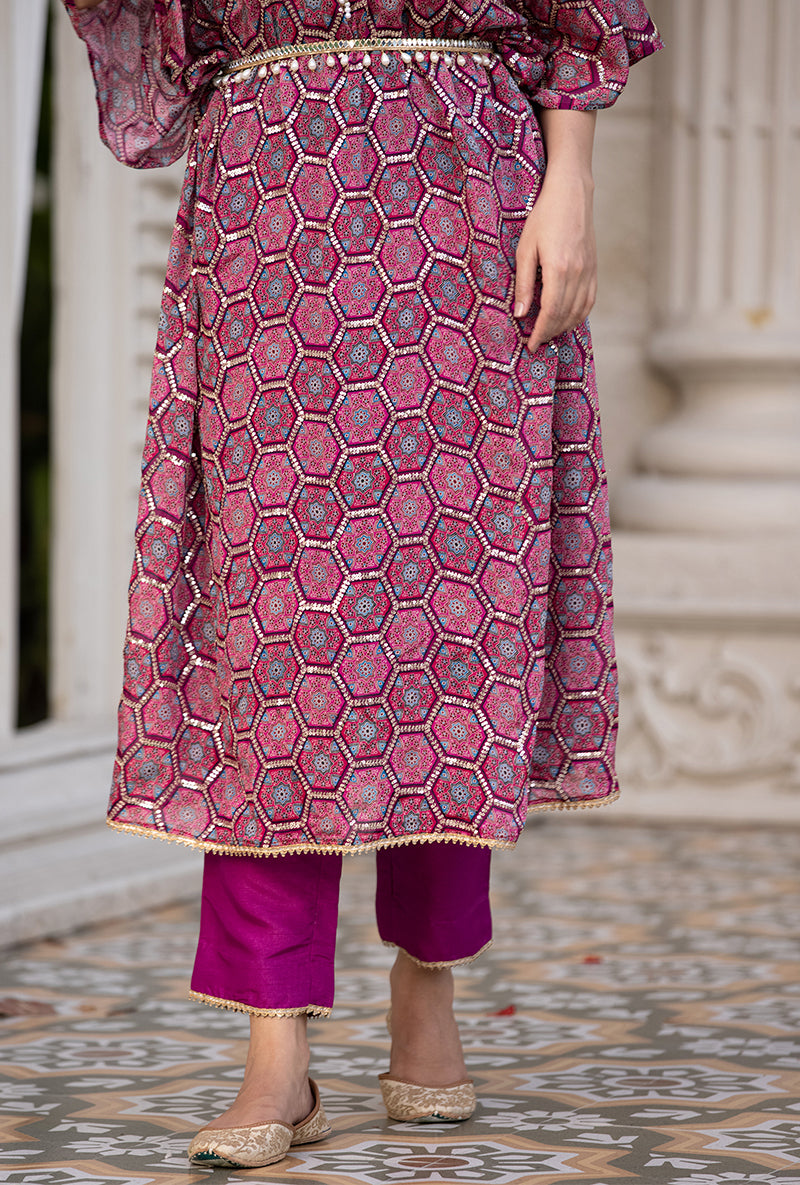 Wine Bandhani Print Sitara 2.0 Kaftan Set