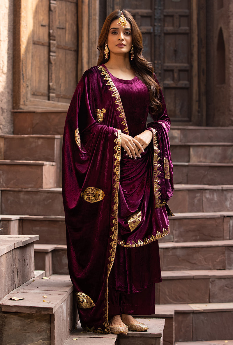 Wine Ruhaani Anarkali Kurta Set