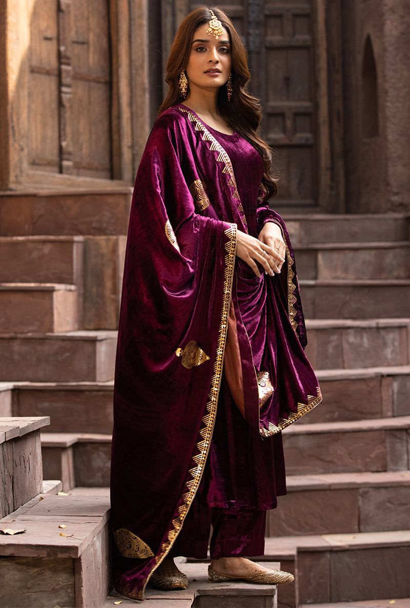 Wine Ruhaani Anarkali Kurta Set
