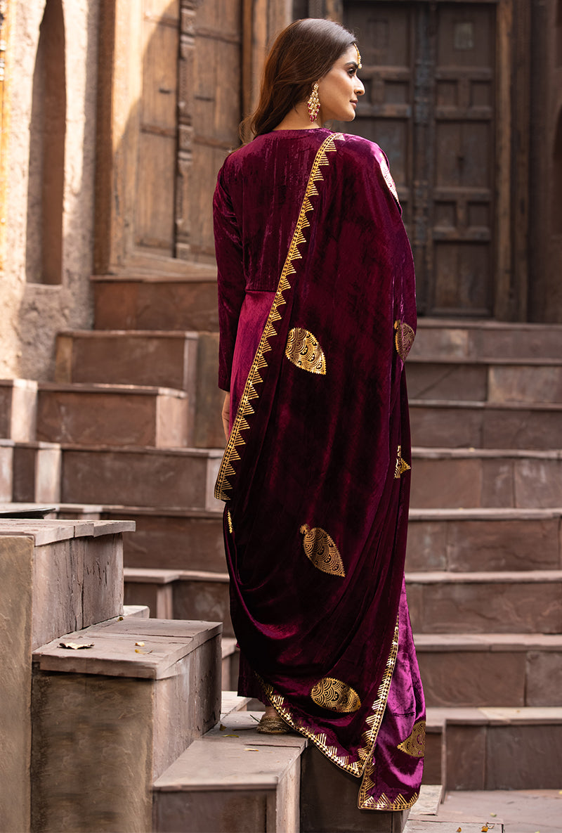 Wine Ruhaani Anarkali Kurta Set