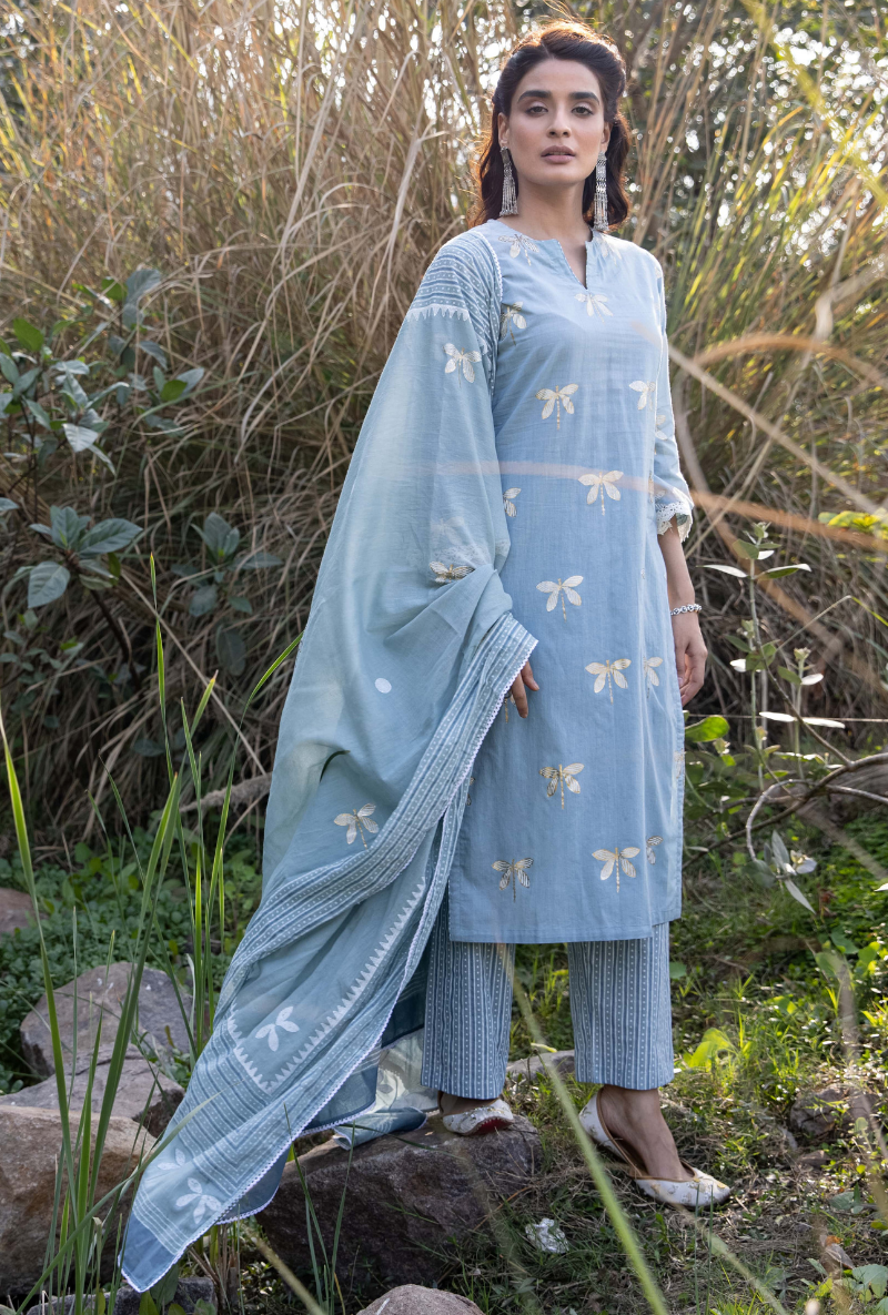 Blue Titlie Straight Kurta Set