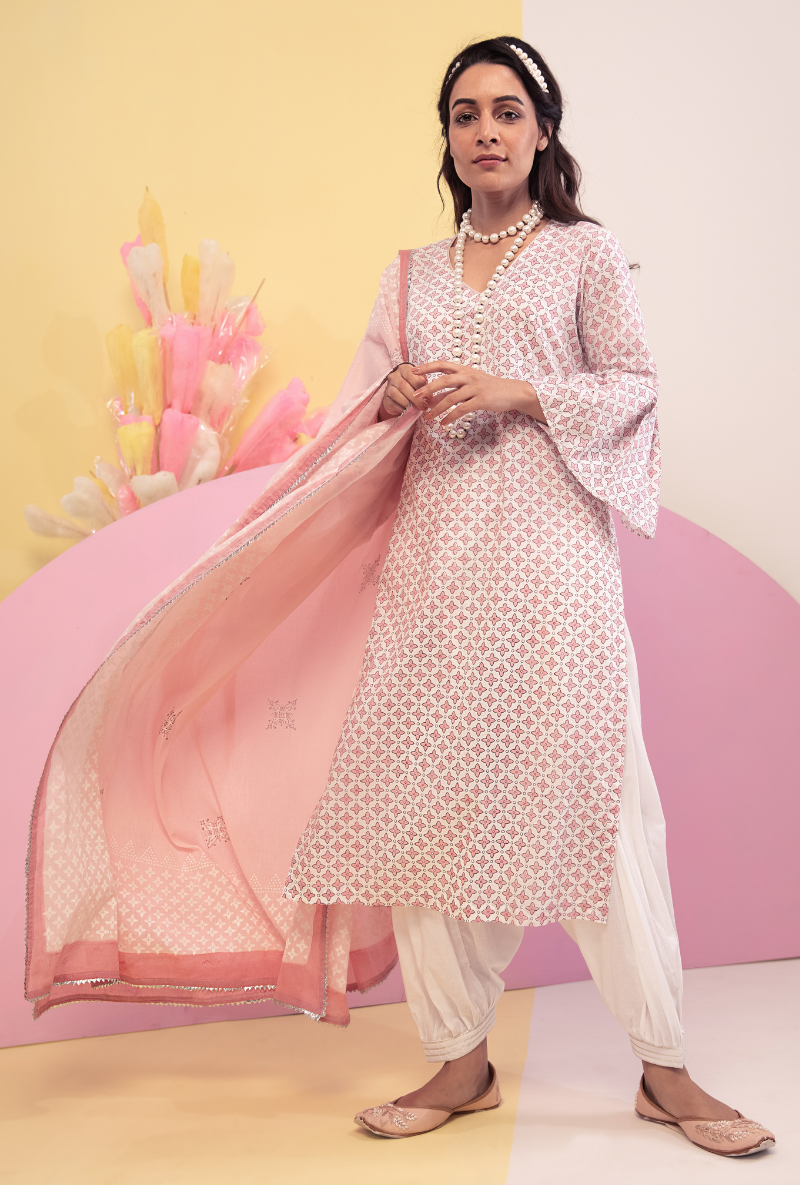 Pink Cotton Candy Frill Sleeve Kurta Set