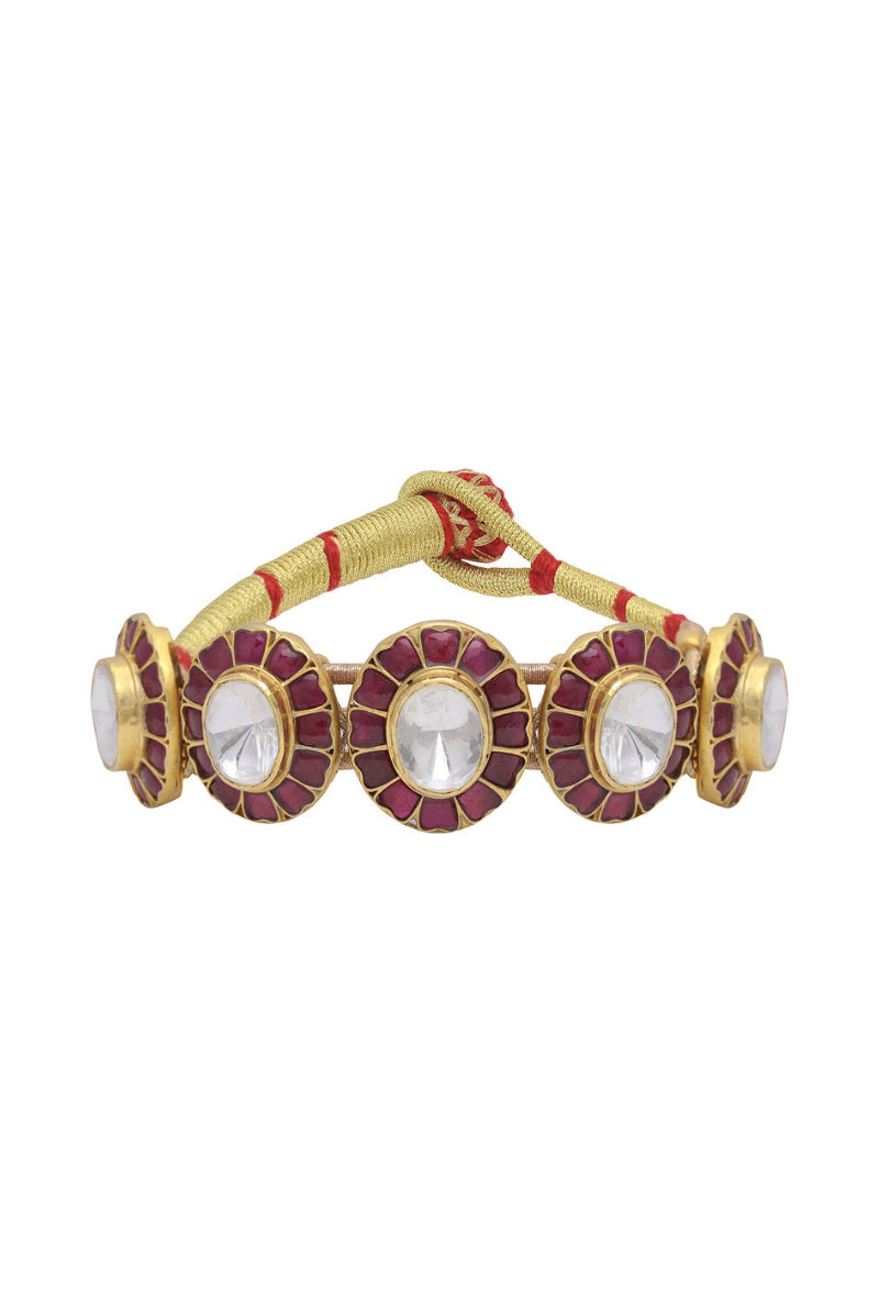 Gold Plated Silver Oval Polki With Red Utarai Border Chunk Poronchi