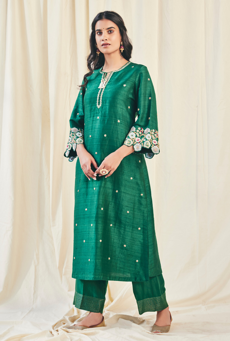 Green Pearl Cutwork Meera Kurta