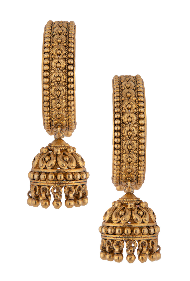 Gold Plated Silver Textured Bali With Jhumki