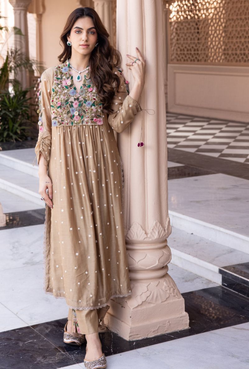 Beige Orchid Frockstyle Sahiba Kurta Set