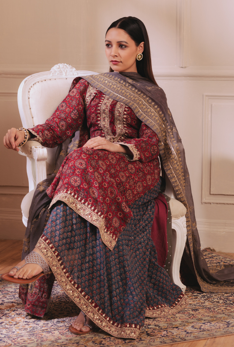 Vidya Balan In Red Saanjh Kurta Set