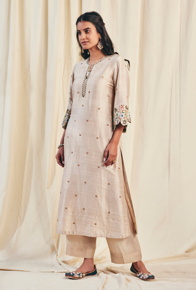 Beige Pearl Cutwork Meera Kurta