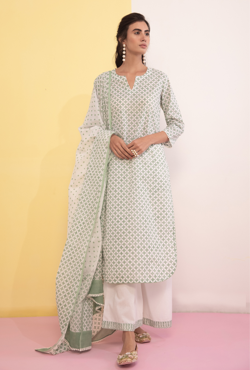 Green Cotton Candy Straight Kurta Set