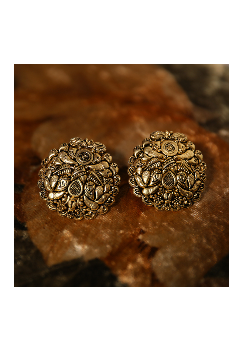 Gold Plated Silver Ear Studs With Detailed Textures