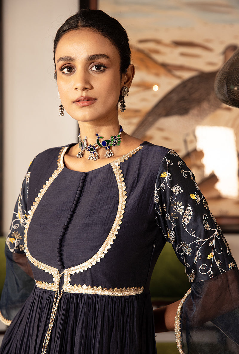 Blue Thread Work Kurta Set