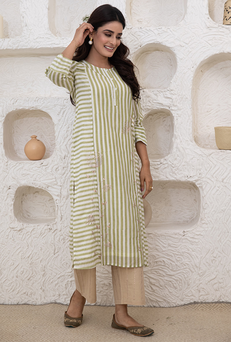 Green Button Stripe Tahira Tunic