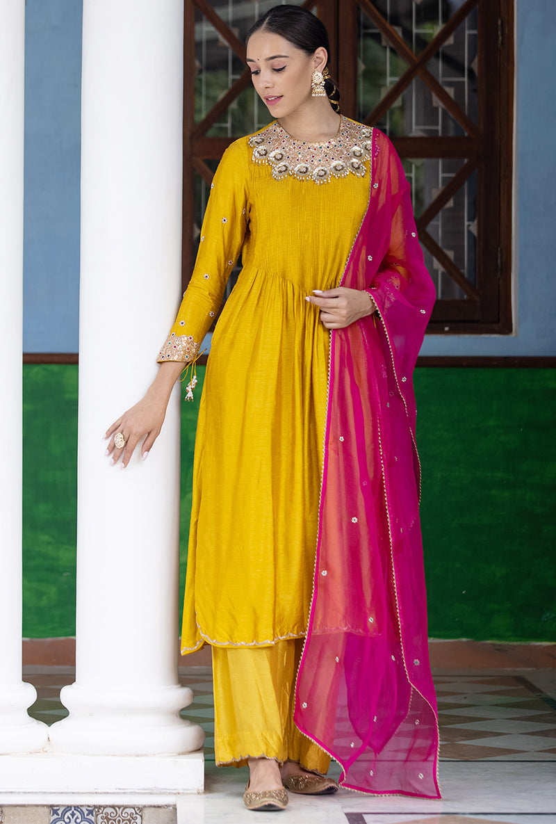 Mustard Choker Neck Aayat Kurta Set
